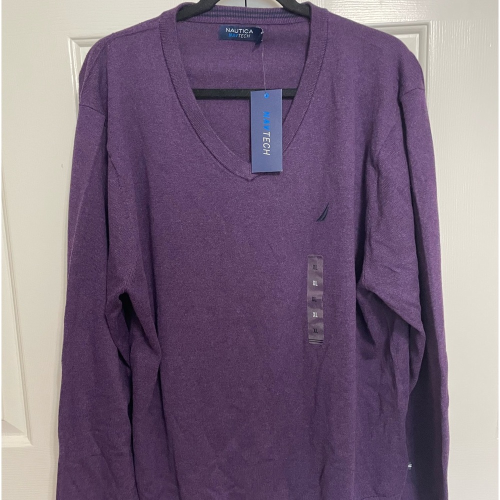 NWT Nautica Men’s V-Neck Sweater, Eggplant Purple, XL
